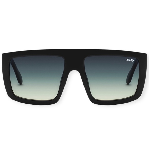 QUAY Get In Line Sunglasses Black Frame Green Smoke Gradient Lens Shield NWT - Picture 1 of 6